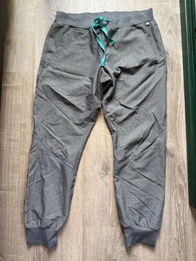 Figs Gray Track Joggers with Teal Drawstring